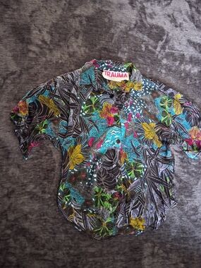 RARE Vintage 90s Trauma Button Down Psychedelic Button Down Multicolor Top SizeM